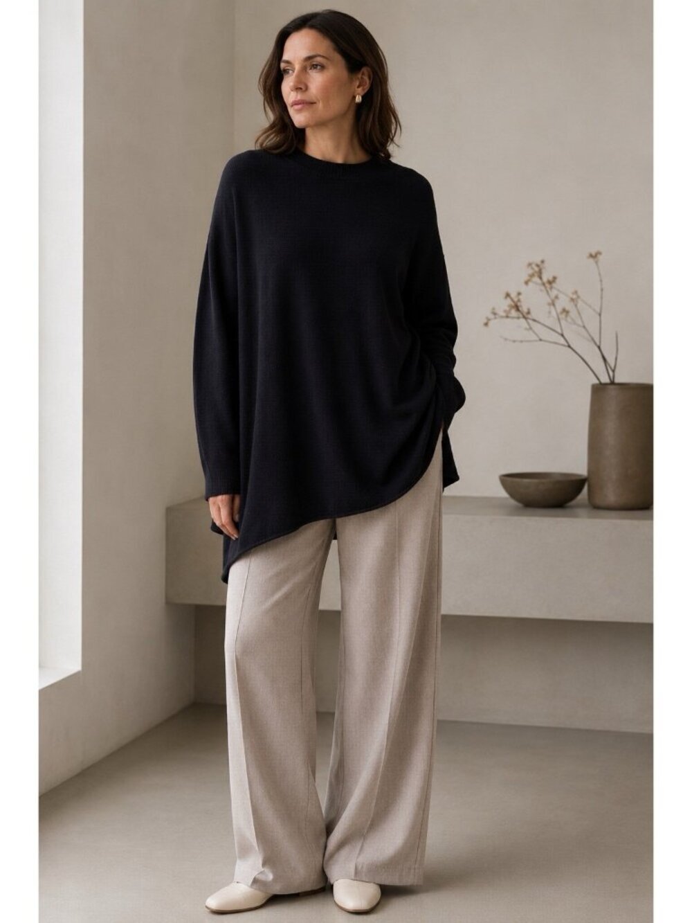 Eileen Fisher Womens Sweater XS Black Organic Cotton Tencel Oversized Minimalist